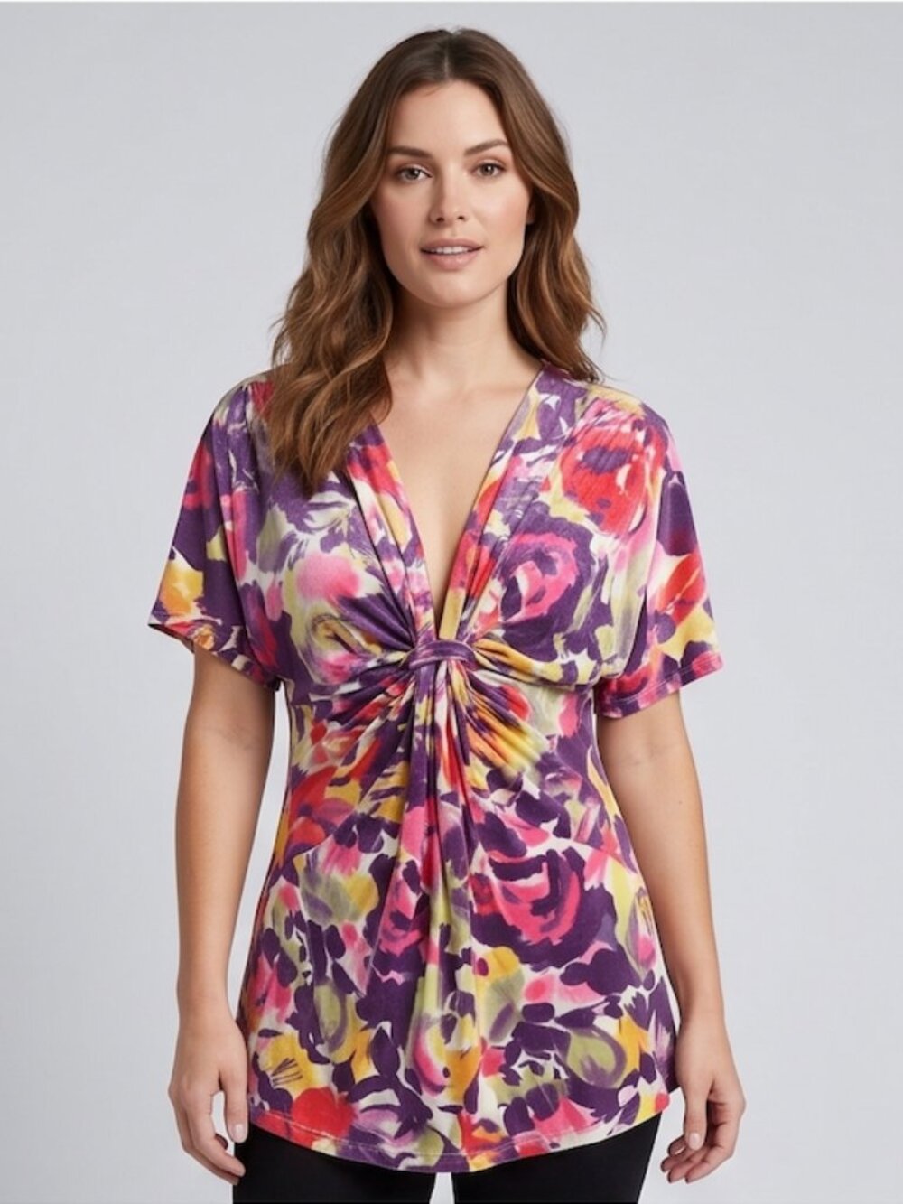Floral Twist-Front V-Neck Top By Velvet